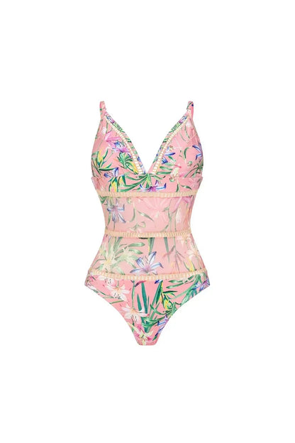 Mesh Patchwork Printed Swimsuit Set