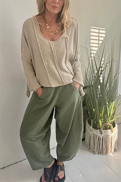 Solid Color Casual Long-sleeved Loose Knitted Sweater