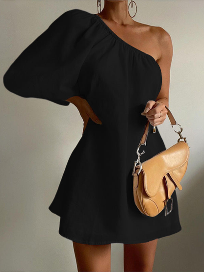 Slant Shoulder Short Dress