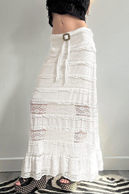 Sexy Sheer Lace Low-Waist Maxi Skirt