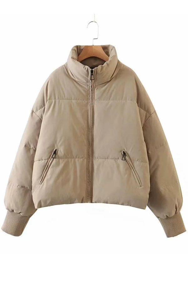 Stand Collar Zipper Pocket Thick Warm Cotton Jacket