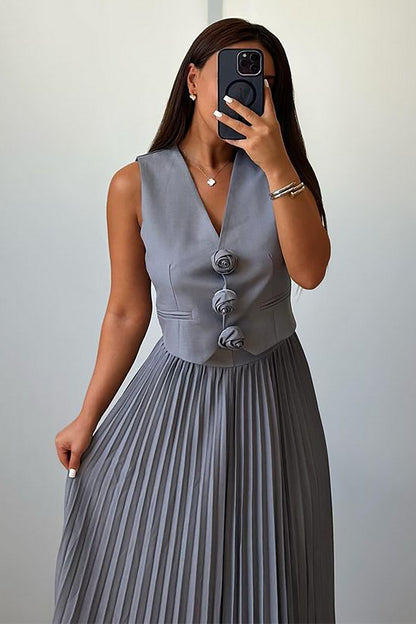 Madeline Rosette Pleated Skirt Set