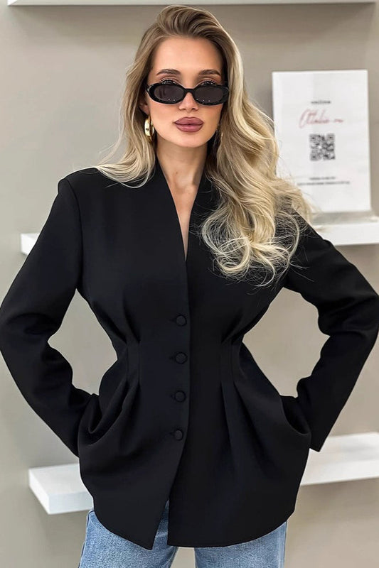 Elegant V-Neck Tailored Waist Blazer