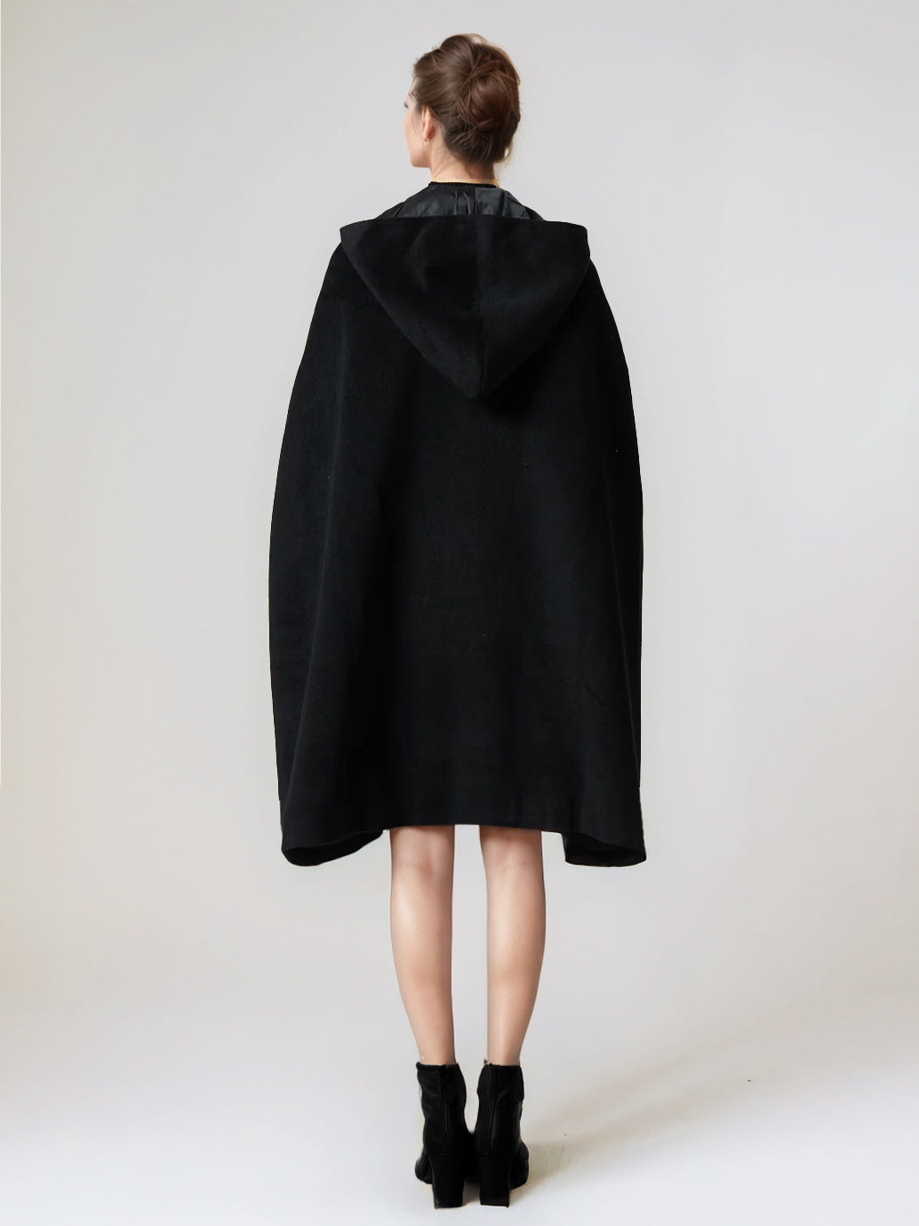 Black Woolen Cape Coat With Hood Oversized Poncho Winter Outerwear For Women 2026