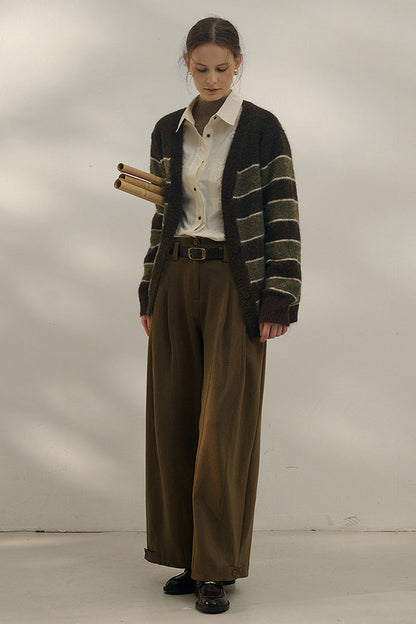 Oversized Stripe Color Block V Neck Knit Cardigan