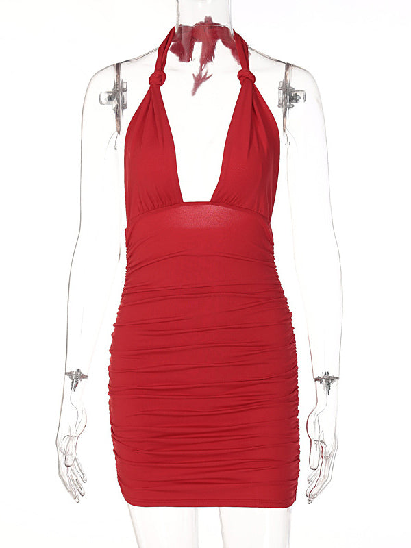 Birthday Bodycon Dresses Red Straps Neck Sexy Sleeveless Pencil Dress