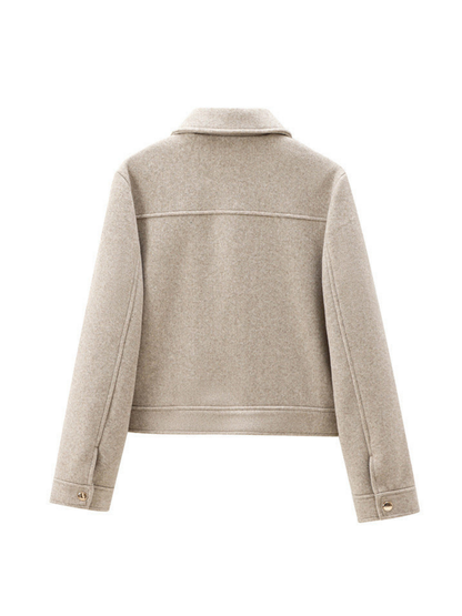 Tweed Lapel Zipper Jacket