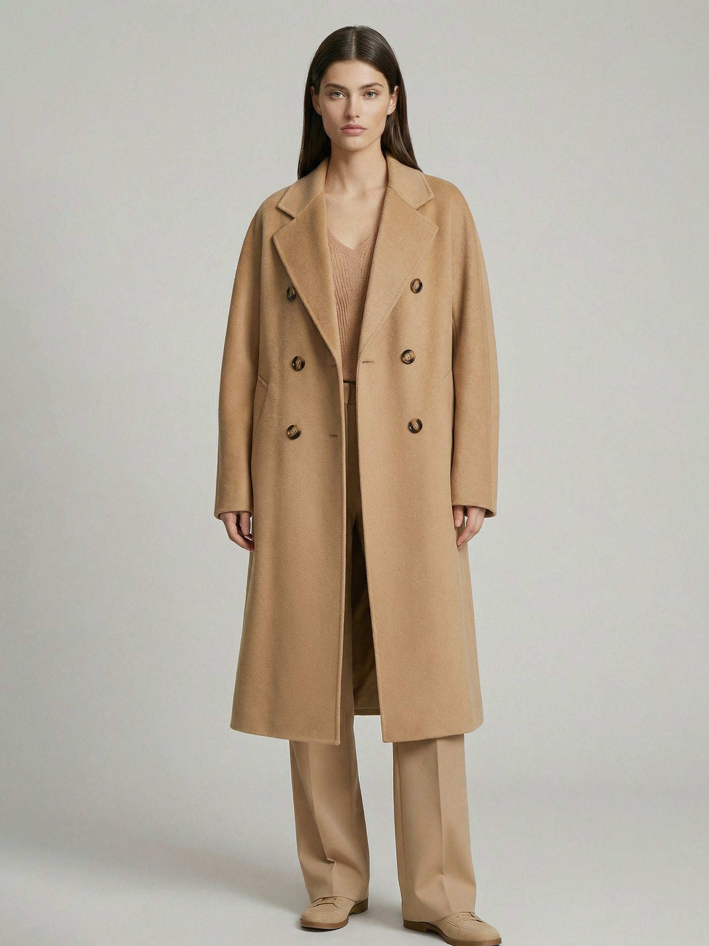 Wool Cashmere Blend Vintage A-line Coat With Classic Lapel And Belt For Women 2026