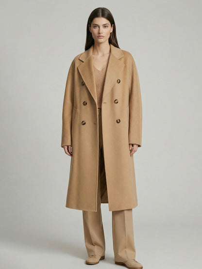 Wool Cashmere Blend Vintage A-line Coat With Classic Lapel And Belt For Women 2026