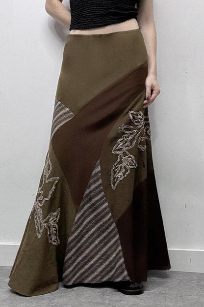 Printed Knit Patchwork Maxi Skirt