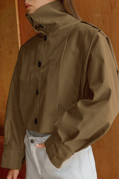 Pleated Collar Long Sleeve Jacket