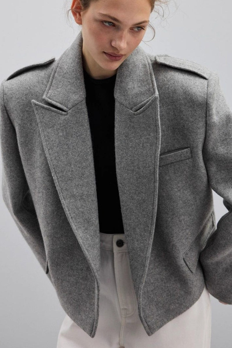 Notch-Lapel Epaulet Wool Blend Loose Coat