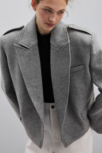 Notch-Lapel Epaulet Wool Blend Loose Coat