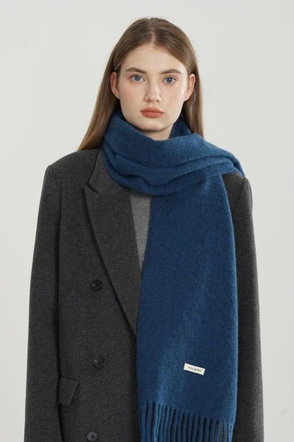 Solid Woven Fringe Wool Blend Scarf