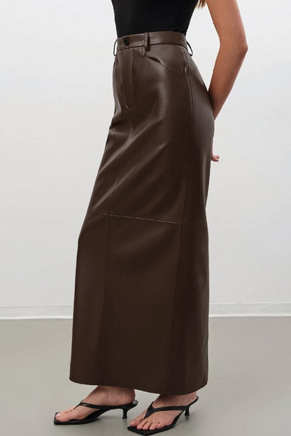 Vintage Faux Leather Pencil Maxi Skirt