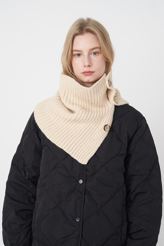 Wool Blend Solid Knitted Removable Buttoned Scarf