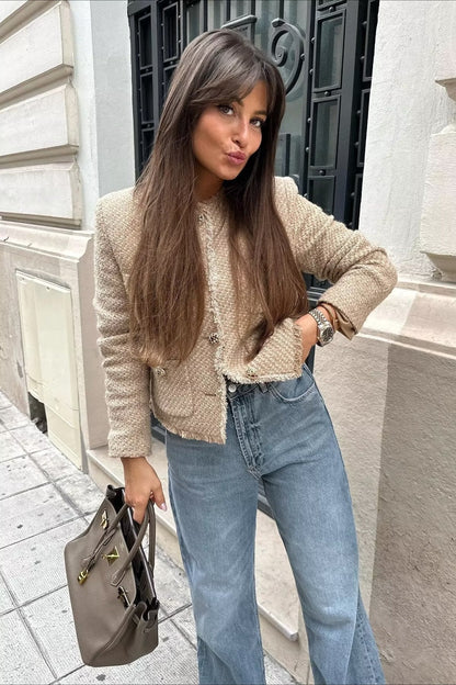 Tweed Single Breasted Short Coat