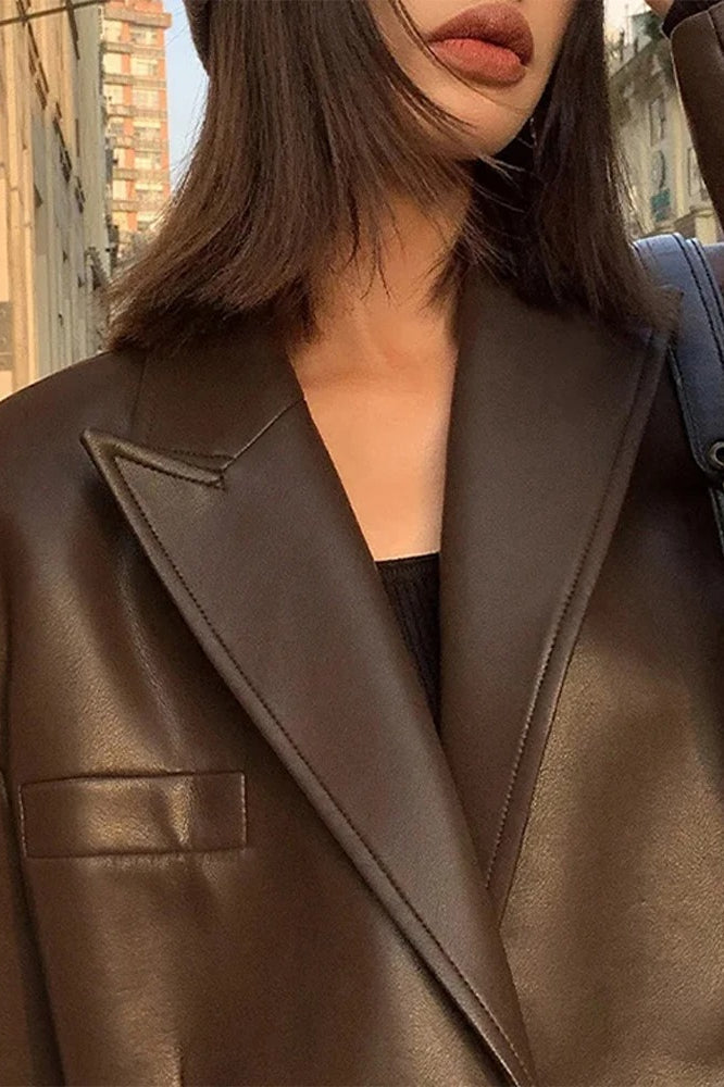 Black PU Leather Blazer Jacket