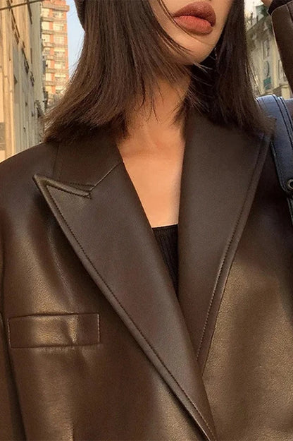 Black PU Leather Blazer Jacket