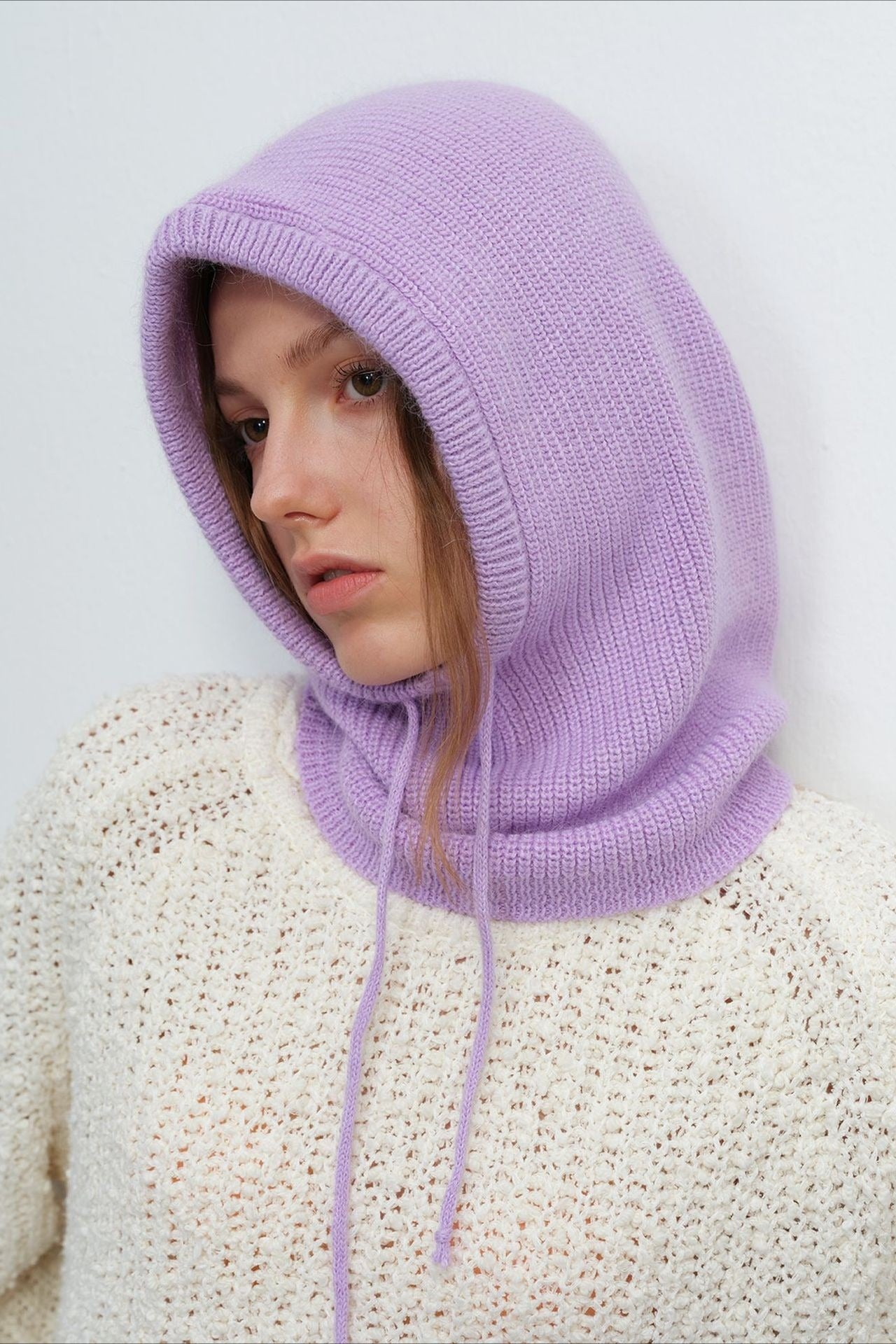 Wool Knit Balaclava Hooded Scarf Hat