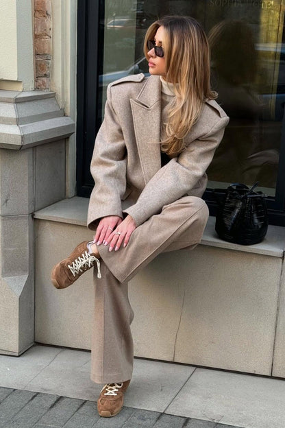 Notch-Lapel Epaulet Wool Blend Loose Coat