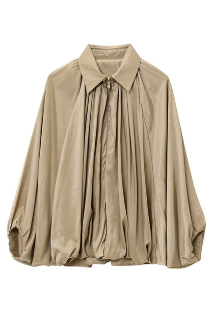 Fashion Lapel Loose Puff Long Sleeve Casual Zipper Jacket