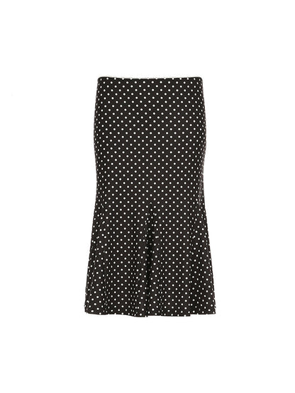 Black Vintage Polka Dot Ruffle Maxi Skirts