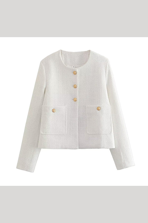 Solid Color Textured Casual Style Top Jacket