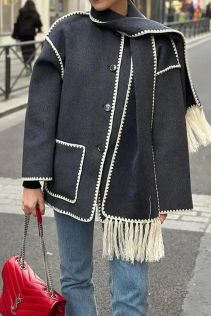 Scarf-Neckline Felt Woolen Coat