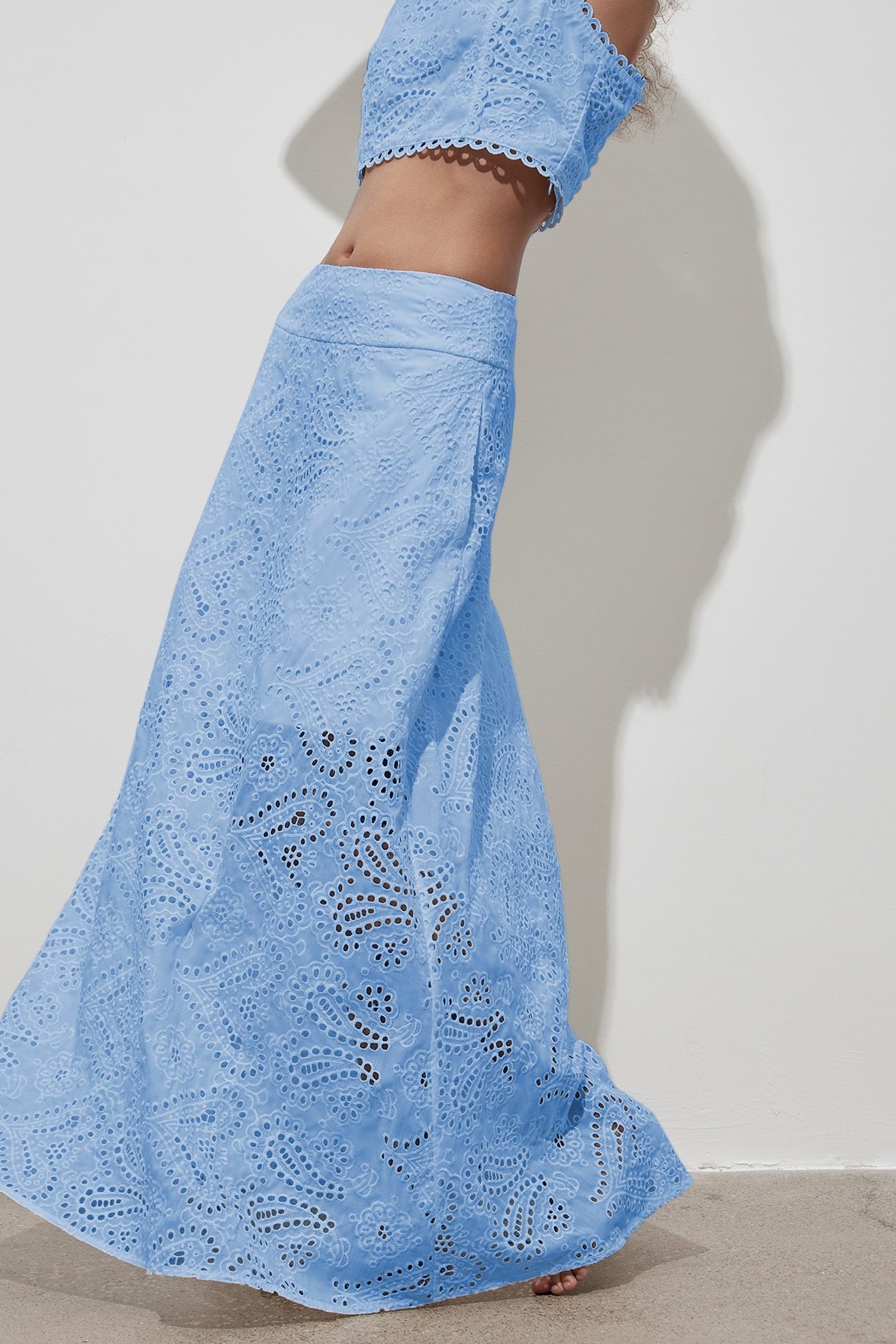 Cutout Allover Embroidered Maxi Skirt