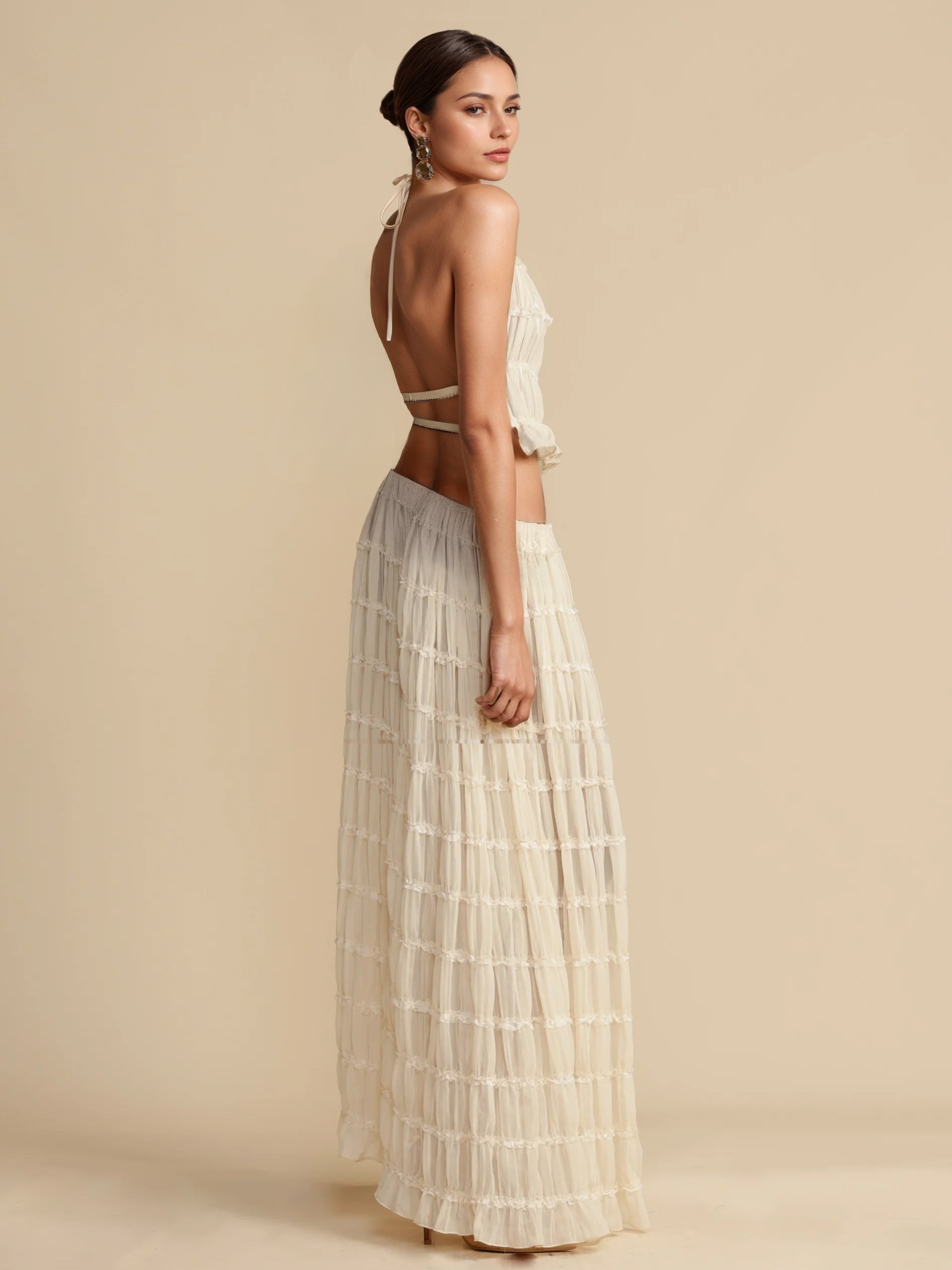 Textured Halter Neck Crop Top And Long Skirt 2 Piece Co-ord Set For Beach 2026