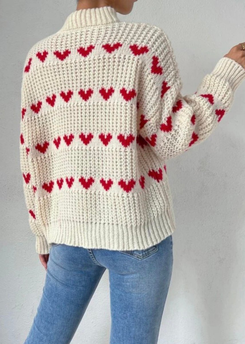 Cozy Hearts - Loose Knit Heart Jacquard Pullover