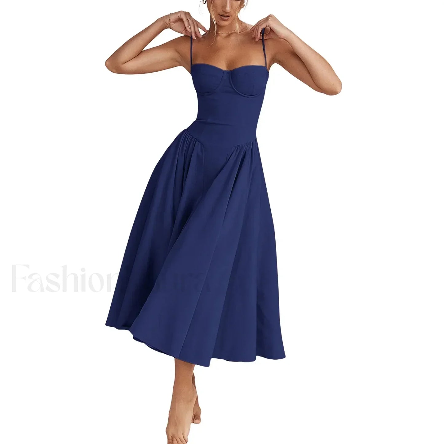 Backless Dropped-Waist Midi Dress