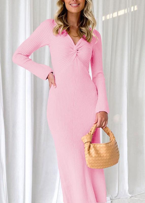 Blush Knitted V-Neck Maxi Dress