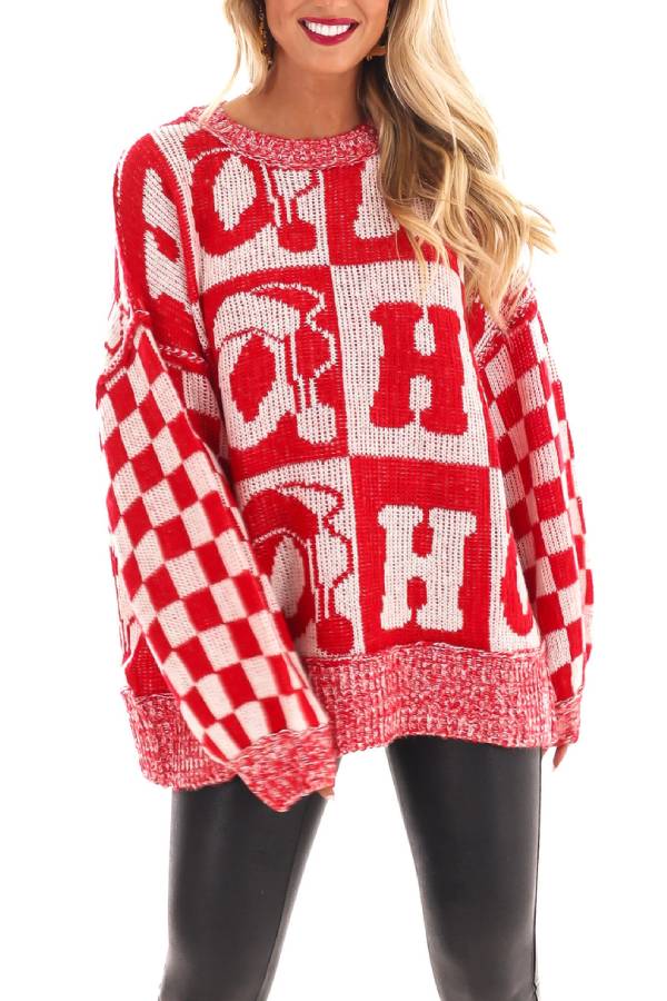Christmas Letters Round Neck Long Sleeve Loose Knitted Sweater
