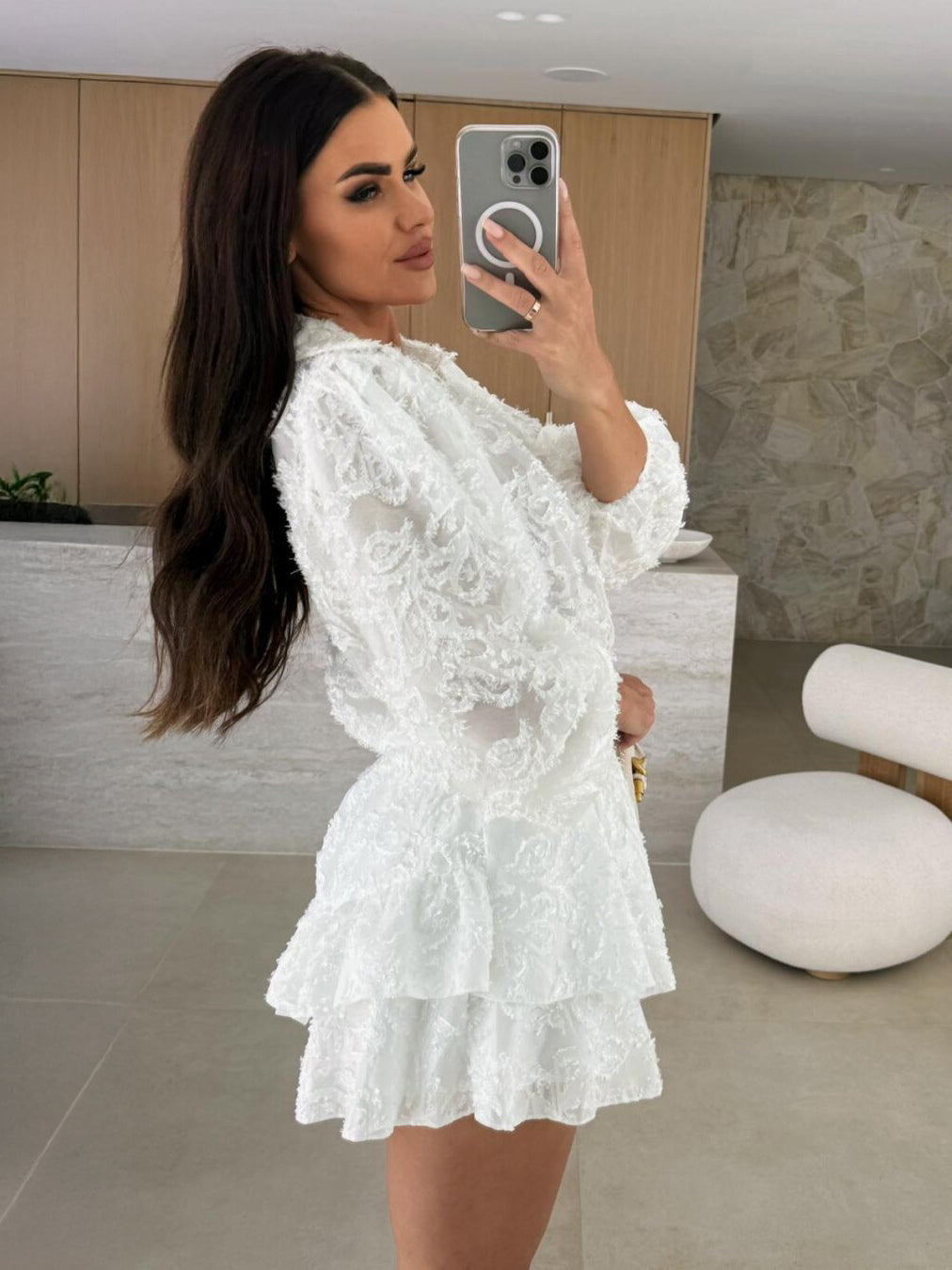 Jacquard Two Piece Co-ord Set Long Sleeve Shirt And Layered Shorts 2026