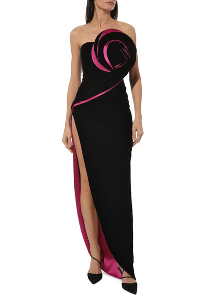 Barbara Velvet Flower Asymmetrical Maxi Dress
