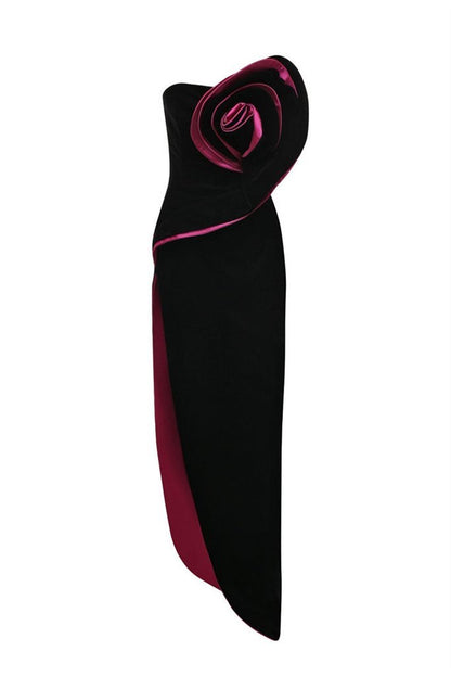 Barbara Velvet Flower Asymmetrical Maxi Dress