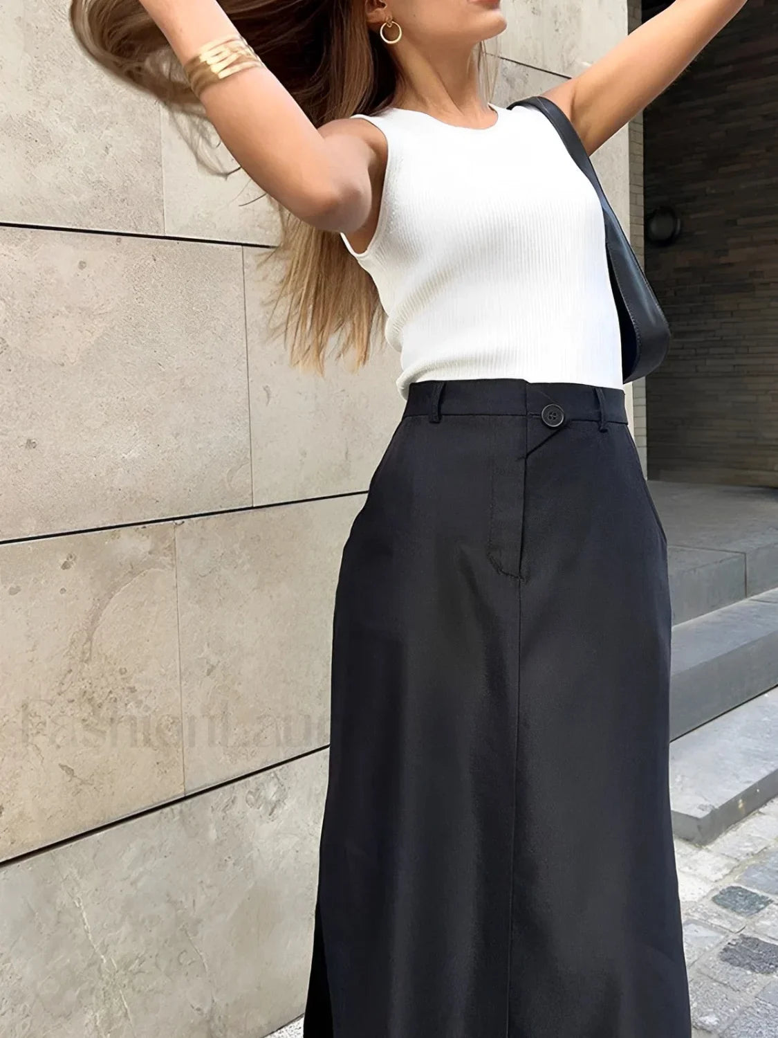 Basic Buttoned Maxi Skirt