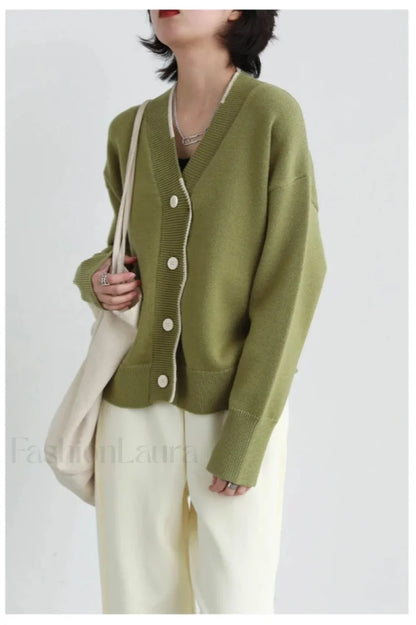 Basic V-neck Loose Knit Cardigan