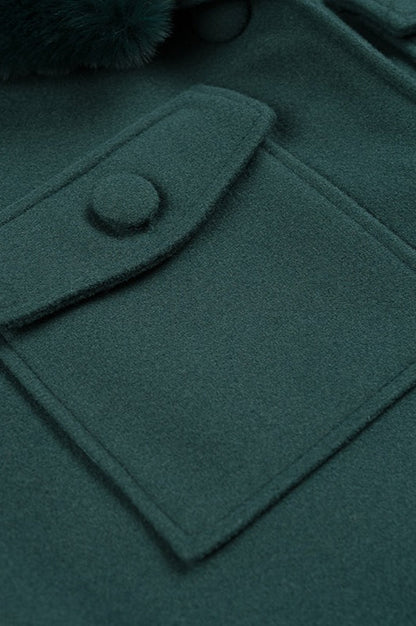 Green Detachable Fur Collar Wool Jacket