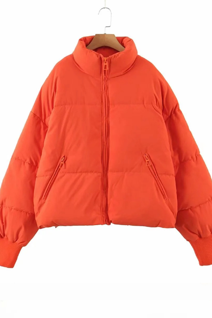 Stand Collar Zipper Pocket Thick Warm Cotton Jacket