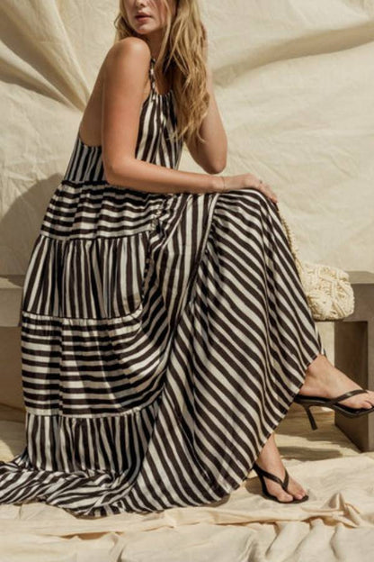 Sleeveless Stripe Maxi Tiered Dress