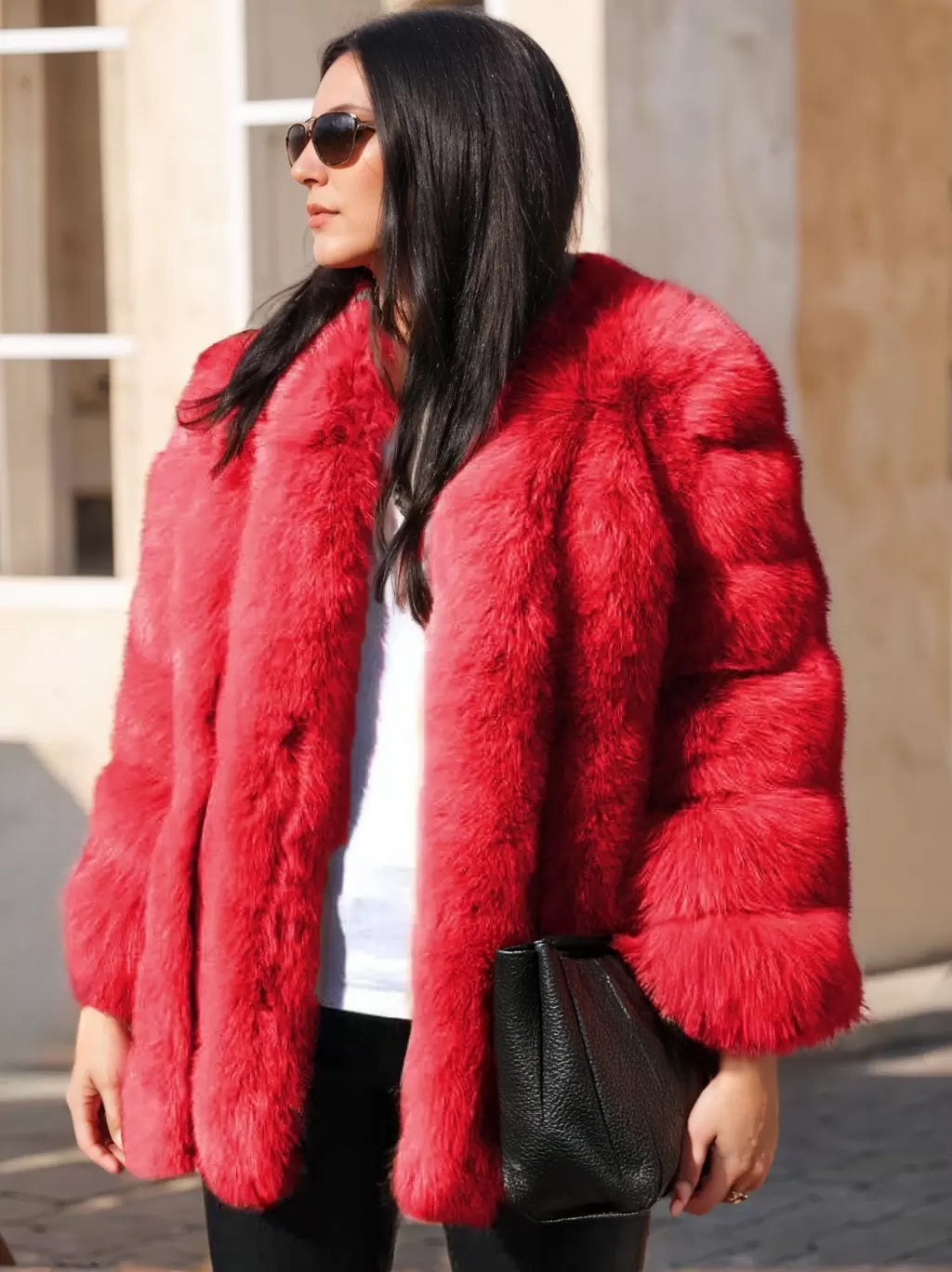 Plush Faux Fur Coat Crew Neck Winter Eco-friendly Fur Jacket For Women 2026