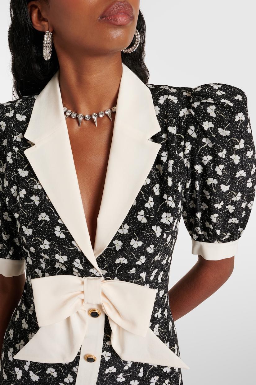 Rita Floral Bow Trimmed Puff Sleeve V-Neckline Midi Dress