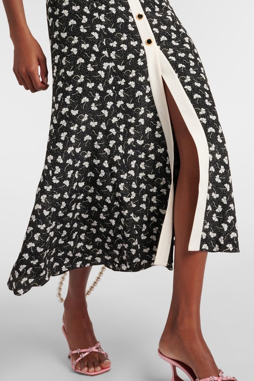 Rita Floral Bow Trimmed Puff Sleeve V-Neckline Midi Dress