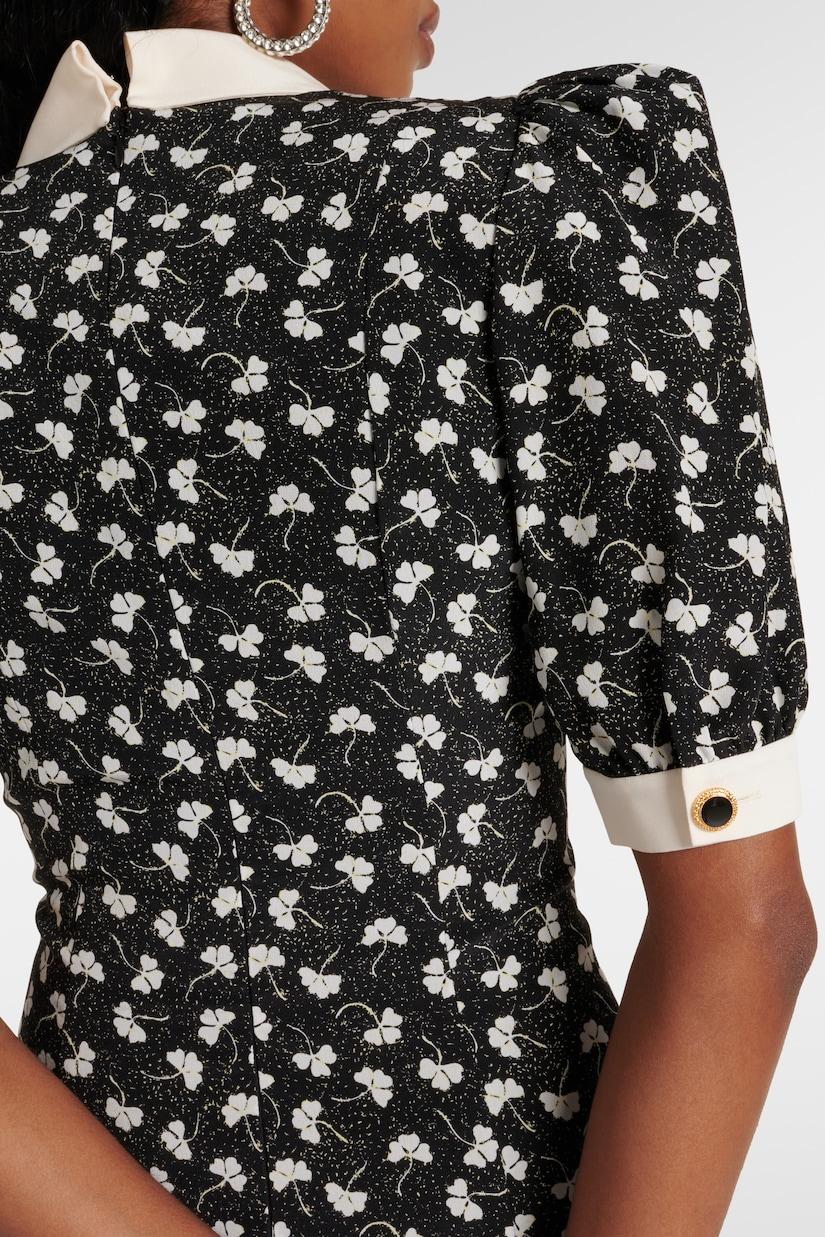 Rita Floral Bow Trimmed Puff Sleeve V-Neckline Midi Dress