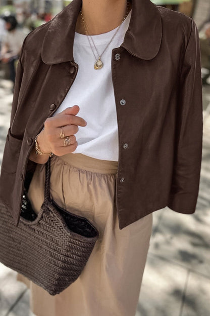 Faux Leather Fleece Collar Jacket