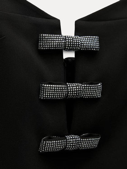 Bow Applique Spaghetti Strap Short Dress