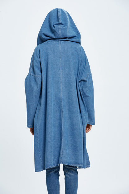 Long Hooded Denim Coat